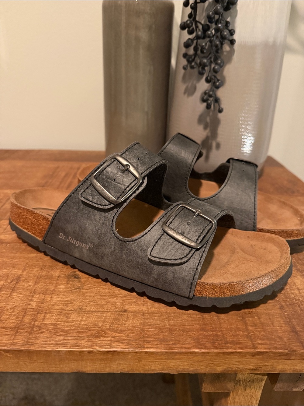 Dr Jurgens Men’s Double-Buckle Slide Sandals in Grey